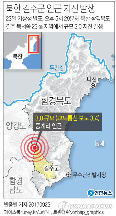기상청 "북한 3.0규모 자연지진"…유엔기구 "인공지진 아닌듯"(종합2보) - 1