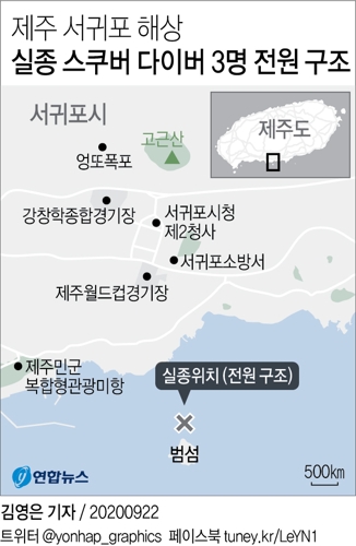 서귀포 범섬 해상 실종 다이버 3명 4시간 만에 생환(종합) - 2