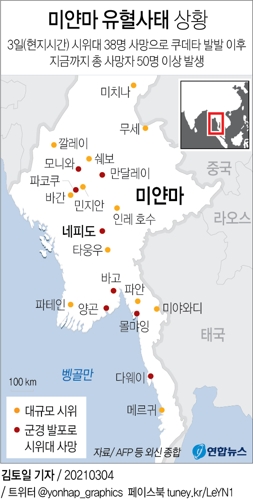 "미얀마 시위대 최소 33명 사망…쿠데타 이후 최대"<AP> - 2