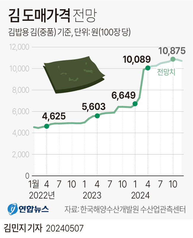 [그래픽] 김 도매가격 전망
