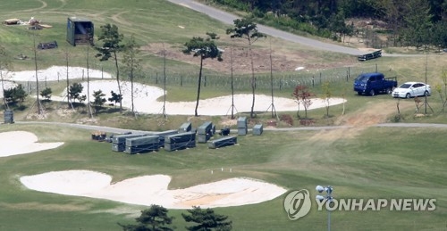 The THAAD missile defense system is deployed at a former golf course in Seongju, North Gyeongsang Province, on April 27, 2017. (Yonhap)