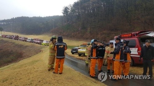 This photo of the scene near the crash site was provided courtesy of Chilgok Fire Station. (Yonhap)