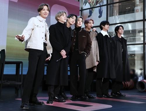 This image, provided by Big Hit Entertainment, shows BTS during its appearance on American TV show, "Today Show," on Feb. 21, 2020. (PHOTO NOT FOR SALE) (Yonhap)