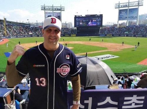 In this file photo from March 23, 2019, Mark Lippert, former U.S. ambassador to South Korea, poses for a photo at a Korea Baseball Organization game between the home team Doosan Bears and the Hanwha Eagles at Jamsil Stadium in Seoul. (Yonhap)