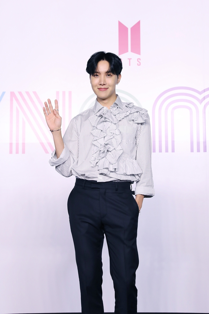 J-Hope of K-pop sensation BTS poses for photos during an online press conference for the new single "Dynamite" held in Seoul on Aug. 21, 2020, in this photo provided by Big Hit Entertainment. (PHOTO NOT FOR SALE) (Yonhap)