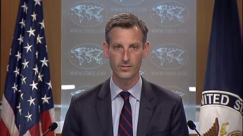 The captured image from the website of the U.S. Department of State shows department spokesman Ned Price speaking in a daily press briefing at the State Department in Washington on April 21, 2021. (Yonhap)