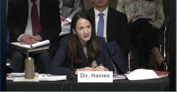 Director of National Intelligence Avril Haines is seen speaking in a budget hearing before the Senate Committee on Armed Services in Washington on May 10, 2022 in this image captured from the committee's website. (Yonhap)