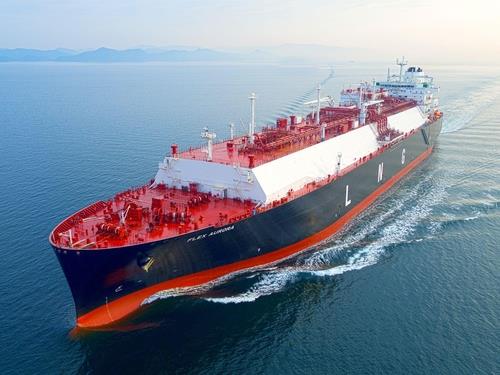 This photo provided by Korea Shipbuilding & Offshore Engineering Co. (KSOE) on June 15, 2022, shows a liquefied natural gas carrier built by Hyundai Samho Heavy Industries Co., a KSOE affiliate. (PHOTO NOT FOR SALE) (Yonhap)