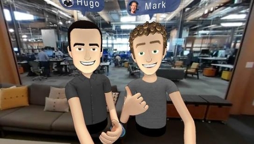 휴고 바라 페이스북 VR 신임 부사장(좌)과 마크 저커버그 페이스북 CEO의 VR 캐릭터