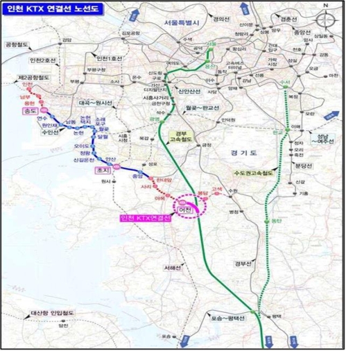 인천발 KTX 연결 노선도