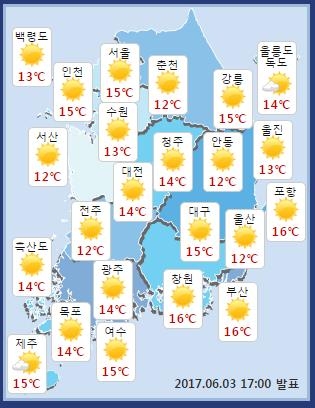 4일 지역별 아침 최저기온(예상)