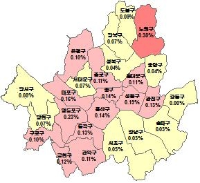 서울 아파트값 주간 변동률