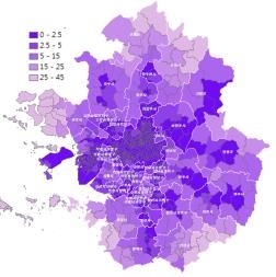 <경기도 지역별 전철역 접근성> 거리 기준