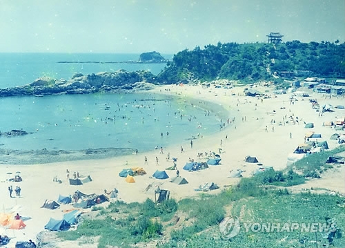 발전소 건설로 사라진 동백정해수욕장의 모습