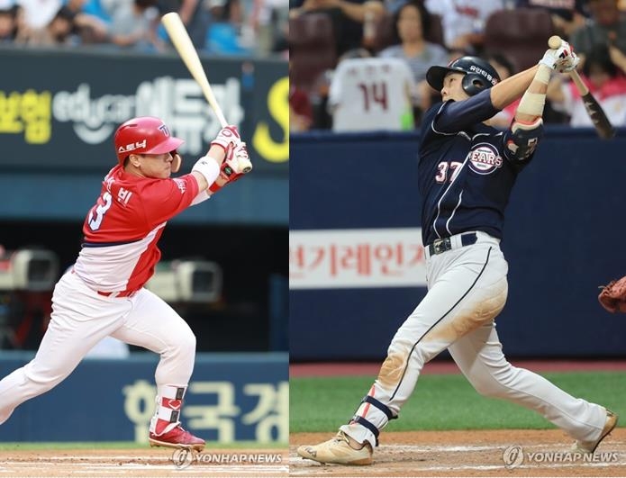 김선빈(왼쪽)과 박건우가 안타를 치는 모습