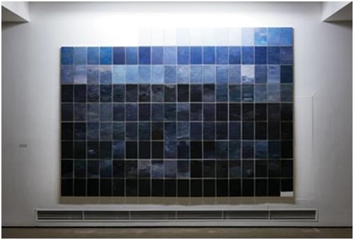 강동주, 155분 37초의 하늘, 캔버스에 유채, 각 22.7x15.8cm(156개), 2013 