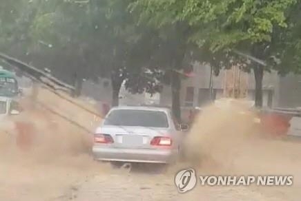 물웅덩이 지나가는 차량