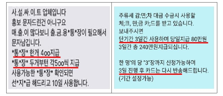 "통장 400만원에 카드 3일 80만원"…대포통장 문자 기승 - 1