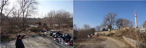 매장 후보지에서 바라본 뤼순감옥(좌)과 중국 군부대 시설(우)
