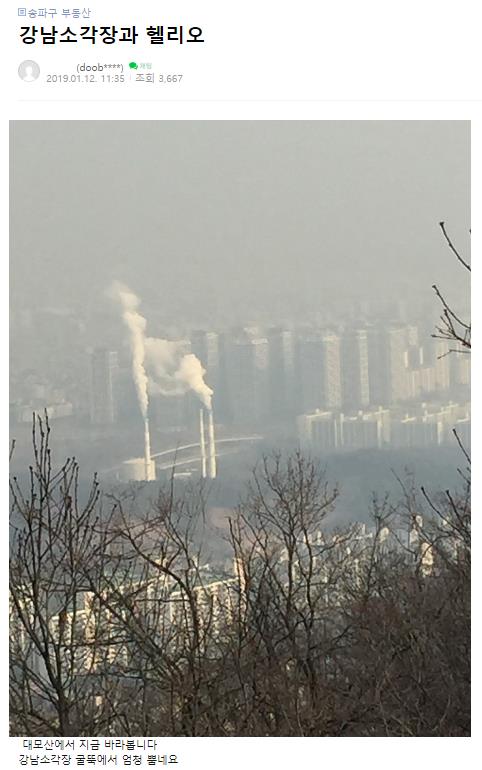 강남자원회수시설이 국내 최대규모 단지인 송파구 헬리오시티에 미치는 영향에 대한 인터넷 부동산 카페 글 캡처