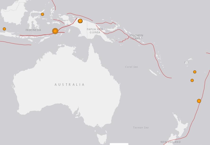 인도네시아, 뉴질랜드, 피지에 발생한 지진