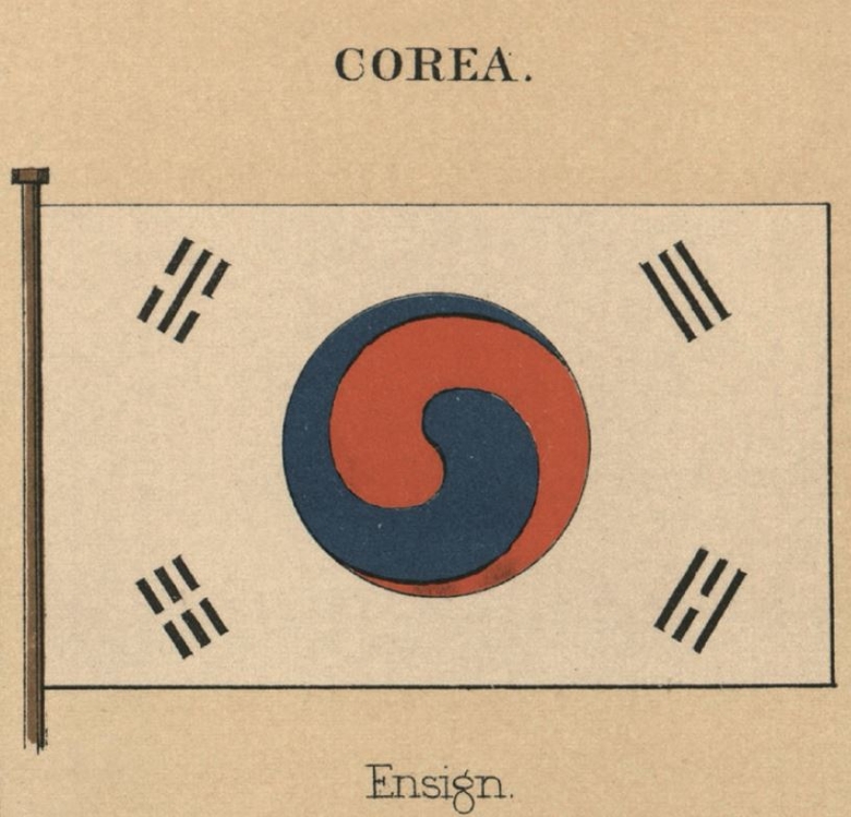 1882년 발간된 미국 정부도감 '해양국가의 깃발'에 실린 태극기 삽화