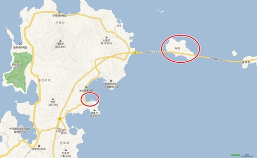 작은 원이 궁농항, 큰 원이 저도