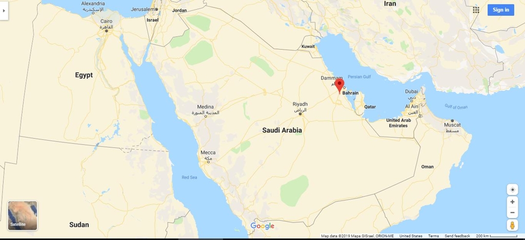 사우디 아브카이크 석유시설 위치(붉은점)