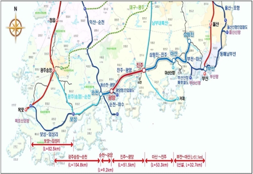 진주∼광양 경전선 전철화사업 노선도