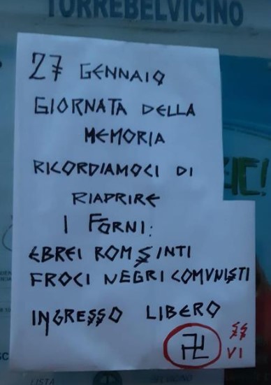 이탈리아 민주당 지역당사 게시판에 붙은 반유대주의 전단. [ANSA 통신]
