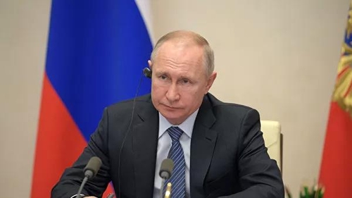 G20 화상 정상회의에 참여하고 있는 푸틴 대통령. [리아노보스티=연합뉴스]
