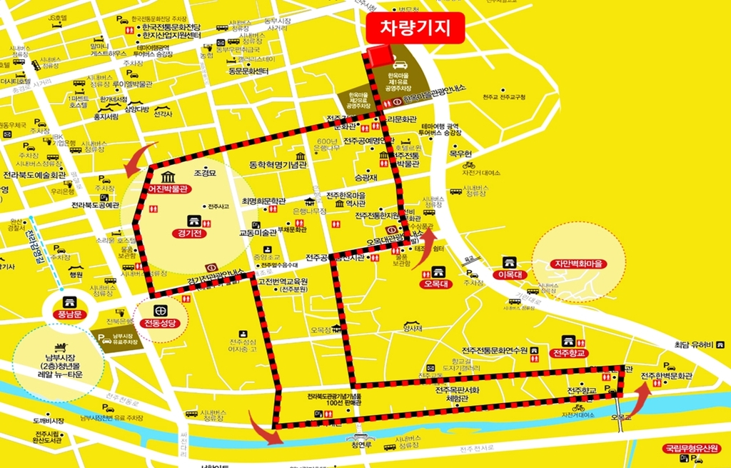 전주 한옥마을 관광 트램 노선도