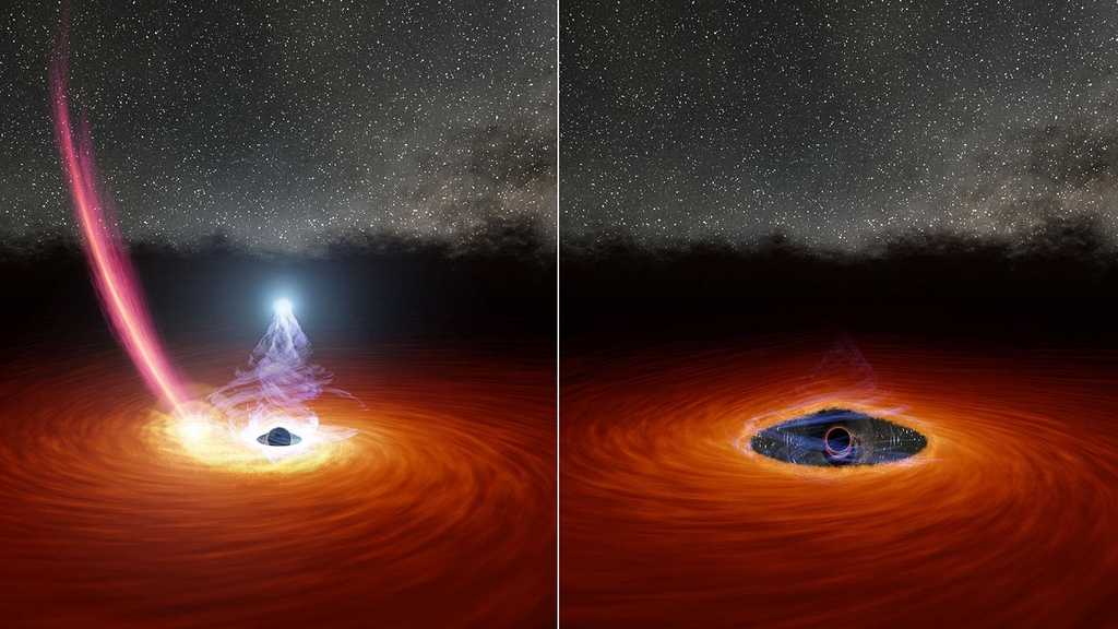 블랙홀 코로나(왼쪽)가 있을 때와 사라진 이후 비교 
