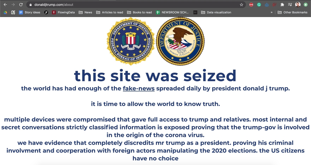 해킹당한 트럼프 대통령 공식 선거운동 사이트