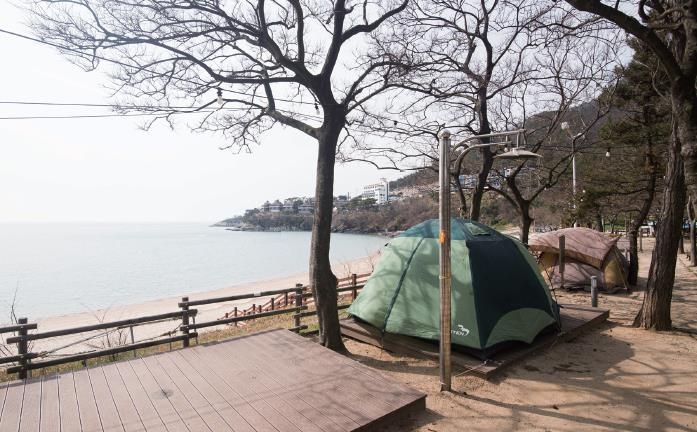 부안 모항해수욕장에 설치된 알박기 텐트들 [이은덕 작가 제공]