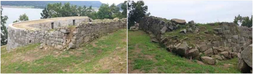 강화 건평돈대(왼쪽)와 붕괴된 북동측 성벽