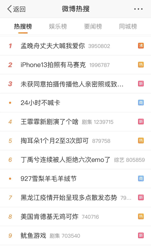 '#오징어 게임#' 해시태그가 26일 웨이보 인기검색 9위에 올라있다. [사진 웨이보 스크린샷. 재판매 및 DB 금지]