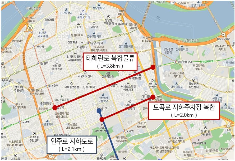 서울시 지하도로 계획 기본구상 대상 구간
