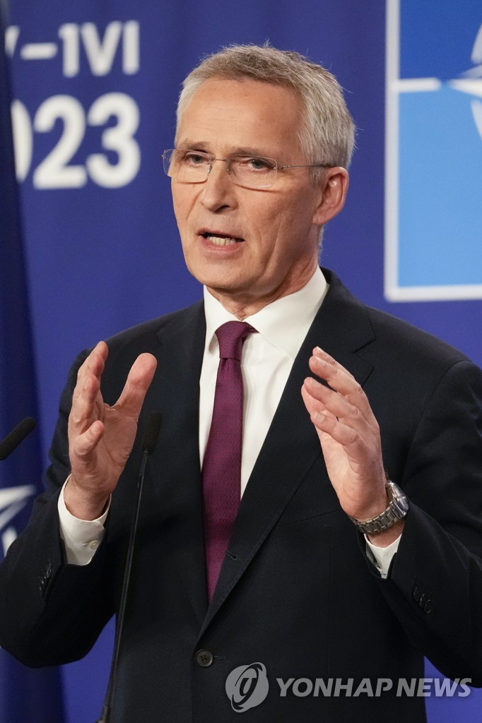 In this Associated Press photo, North Atlantic Treaty Organization Secretary General Jens Stoltenberg speaks during a media conference after the meeting of NATO foreign ministers in Oslo, Norway, on June 1, 2023. (Yonhap)