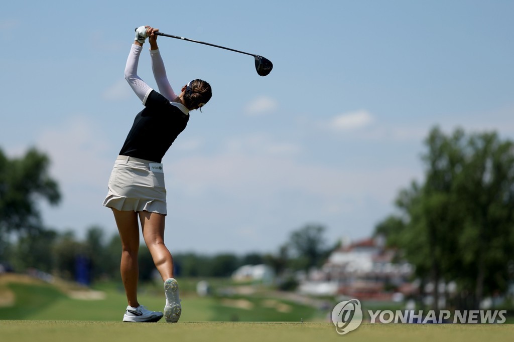 In this Getty Images photo, Chun In-gee of South Korea tees off on the 15th hole during the final round of the KPMG Women's PGA Championship at the Congressional Country Club's Blue Course in Bethesda, Maryland, on June 26, 2022. (Yonhap)