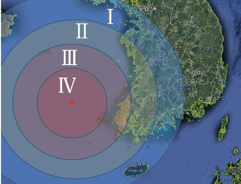 지난 4월 21일 오전 8시21분께 전남 신안군 흑산면 북서쪽 101㎞ 해역에서 올해 들어 가장 큰 규모 4.9의 지진이 발생했다. 사진은 등진도 분포도. <<연합뉴스DB, 기상청>>
