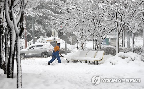 동해안 폭설에 눈 치우는 주민