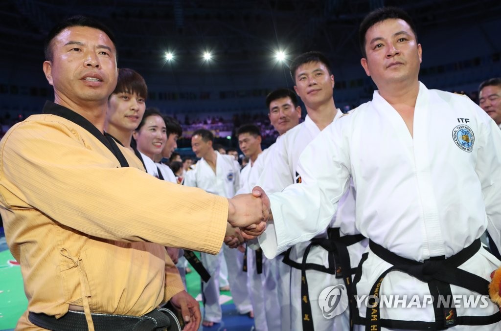 태권도 남북 시범단원 악수