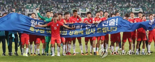 환호하는 축구대표팀