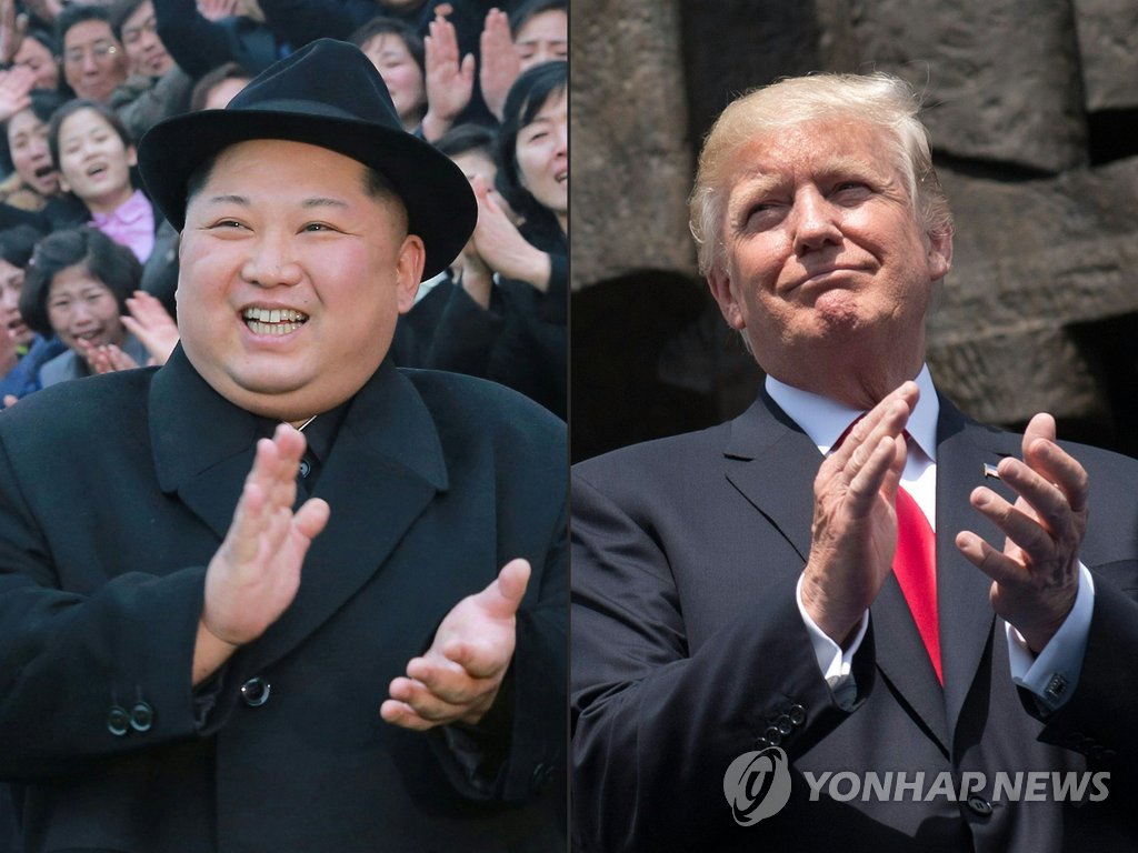 트럼프 미 대통령과 김정은 북한 국무위원장 손뼉치는 모습 합성사진 