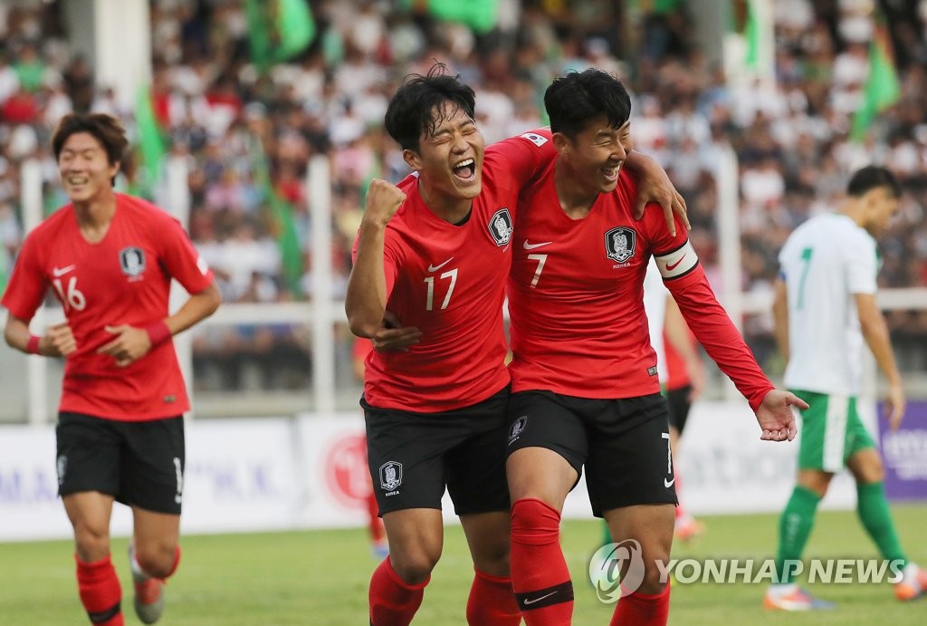 Ｗ杯カタール大会アジア２次予選Ｈ組の韓国は９月１０日に行われたトルクメニスタン戦を２―０で勝利した。ゴールを決めてガッツポーズをするナ・サンホ＝（聯合ニュース）