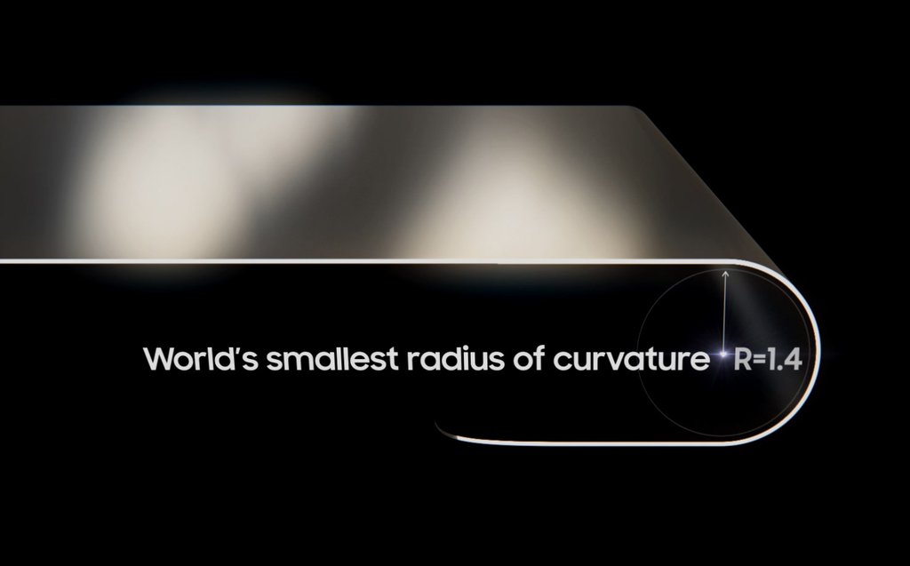 This image, provided by Samsung Display Co. on Sept. 15, 2020, shows that its latest foldable OLED panel has the industry's smallest 1.4R curvature rate. (PHOTO NOT FOR SALE) (Yonhap)