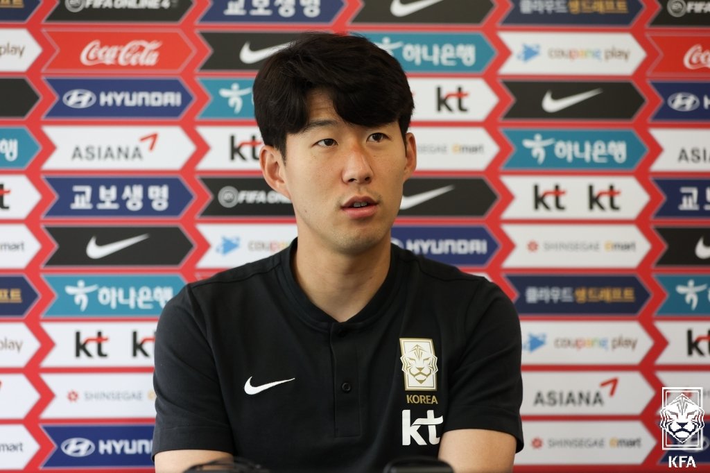 Son Heung-min, captain of the South Korean men's national football team, speaks at a press conference at the National Football Center in Paju, Gyeonggi Province, on Sept. 5, 2021, in this photo provided by the Korea Football Association. (PHOTO NOT FOR SALE) (Yonhap)