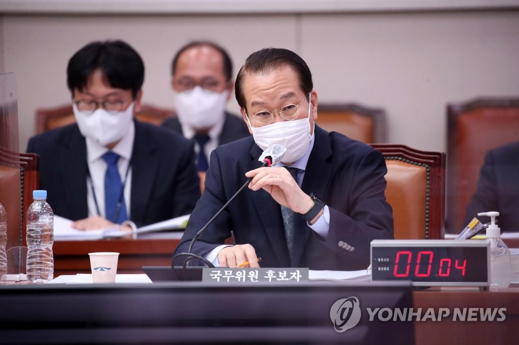 Kwon Young-se, nominated as unification minister in charge of inter-Korean affairs under President Yoon Suk-yeol's government, speaks during his confirmation hearing at the National Assembly in Seoul on May 12, 2022. (Pool photo) (Yonhap)