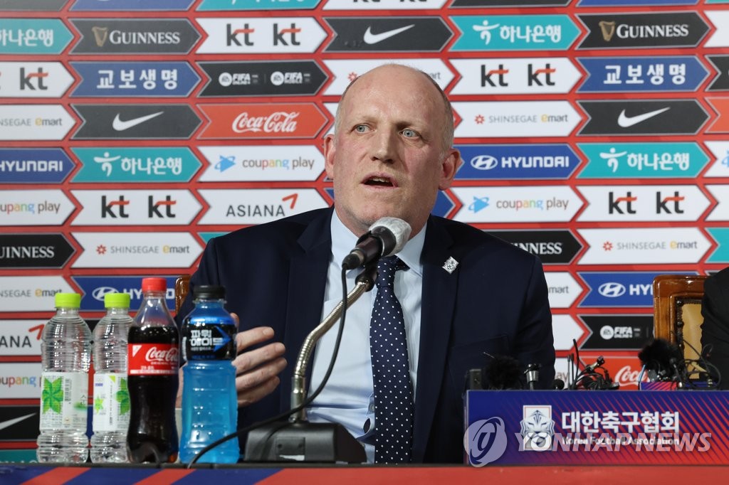 Michael Muller, new head of the National Team Committee for the Korea Football Association (KFA), speaks at his introductory press conference at the KFA House in Seoul on Jan. 11, 2023. (Yonhap)